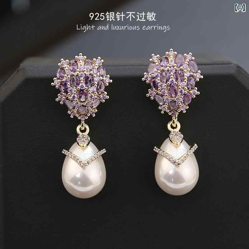 Freshwater Pearl - イヤリング テアードロップ パール ジルコニア 嵌め込み シルバー 高級感 レトロ 耳飾り ドロップ型 女性用 日常使い 軽量 輝き