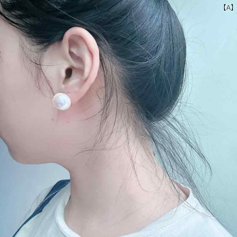 Body Earrings - レディース ピアス まんじゅう型 パール 虹色光沢 シンプル 上品 かわいい 日常使い イヤースタッド アクセサリー