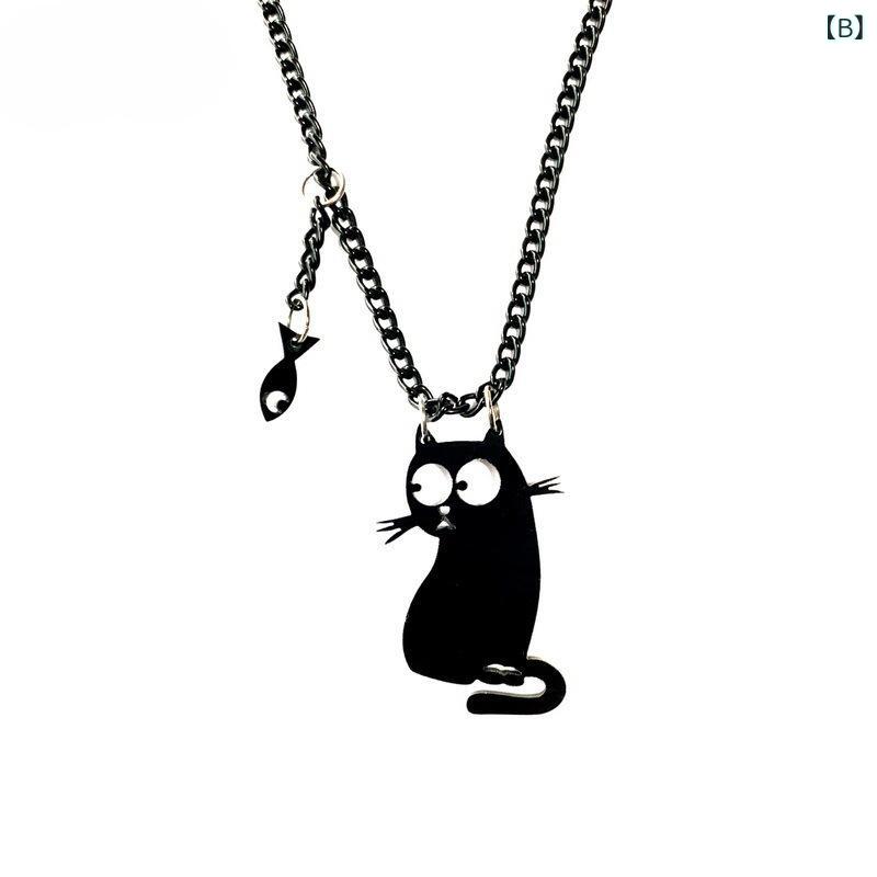 ユニセックス ネックレス ハロウィン ゴシック 魔女モチーフ ほうき 黒猫 小魚 ペンダント 鎖骨ライン チェーン ダークカラー ファッションアクセサリー トレンドスタイルの商品画像 2