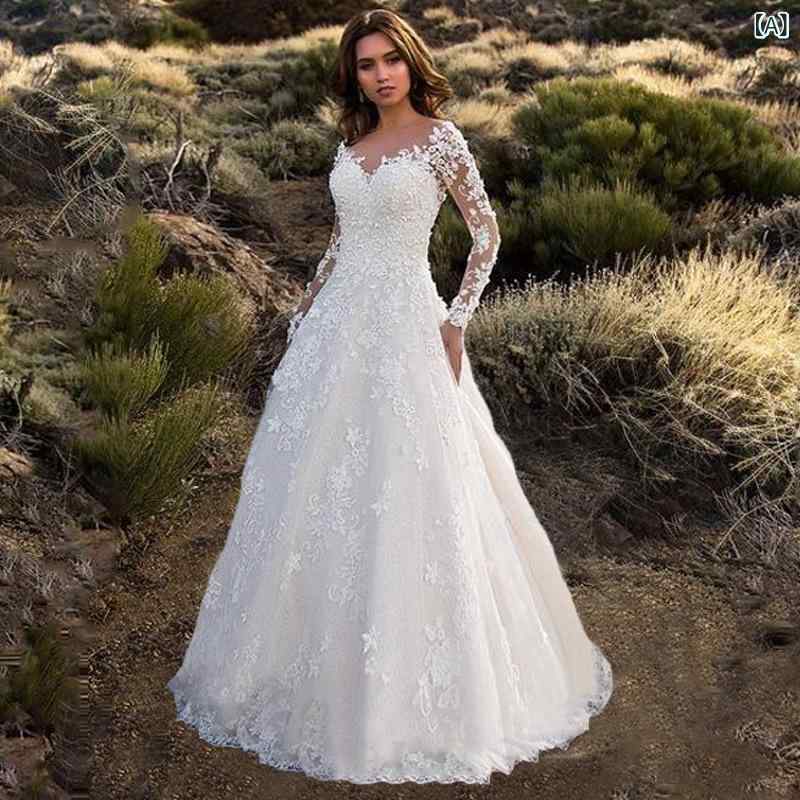 ウェディングドレス レディース 長袖 オフショルダー 白 レース ワンピース フォーマル 結婚式用 純白 シフォン 膝丈 披露宴 パーティー
