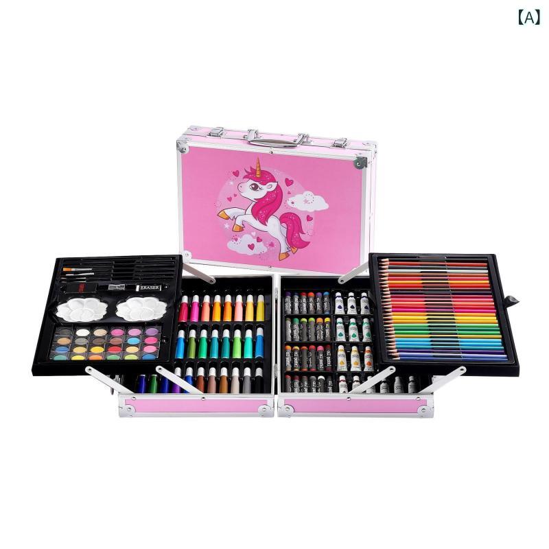 画材セット 145点 キッズ 子供用 お絵かきセット 水彩ペン 色鉛筆 絵の具 筆箱 文房具セット アートセット 水洗い可能 描画用品 収納ケース付き お絵描き お道具箱 塗り絵 スケッチ 画用紙 習い事 宿題 入園 入学祝い プレゼント 知育玩具 持ち s-share-global-11110467 サポートシェアグローバル サンプル画像2