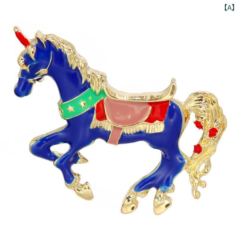 ブローチ エナメル加工 馬モチーフ 動物 スタイリッシュ スーツ ニット コーディネ...