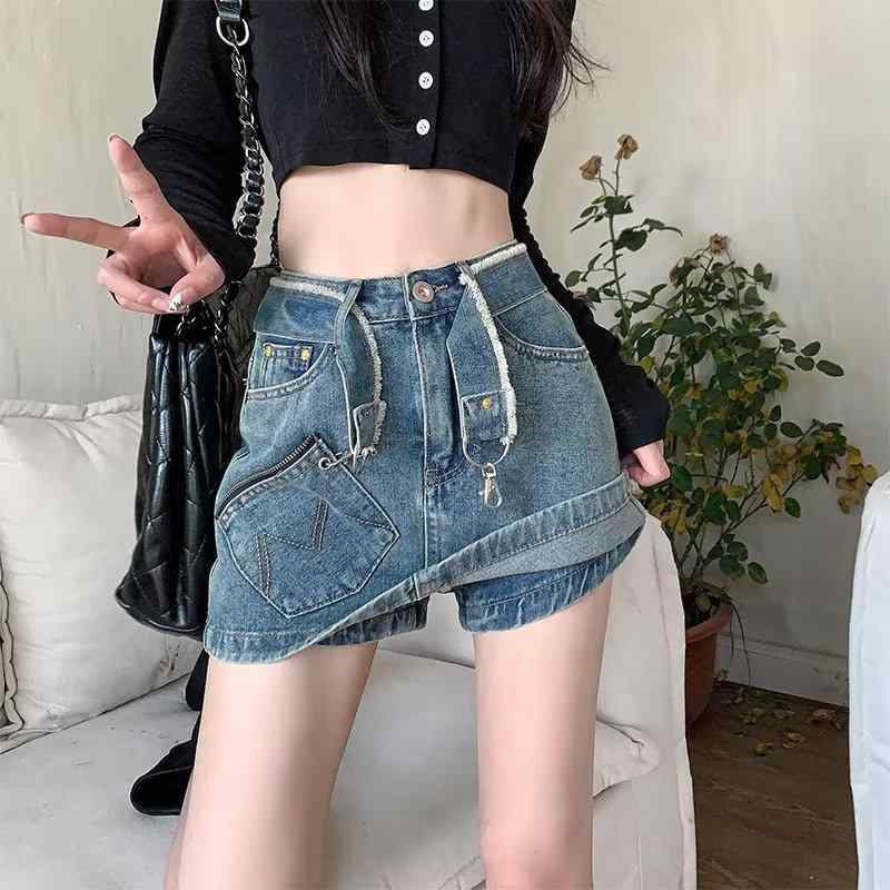 レディース 春夏 デニム ハイウエスト ショートパンツ スリム ヒップハグ レトロ スタイル 細見え 脚長効果 カジュアル コットン素材 伸縮性 普段使い
