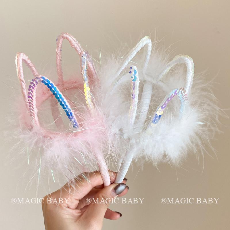 Cachucha - ヘアバンド キッズ 女の子 プリンセス 王冠 ピンク 羽毛 飾り かわいい 誕生日 パーティー コスプレ アクセサリー 甘め デザイン