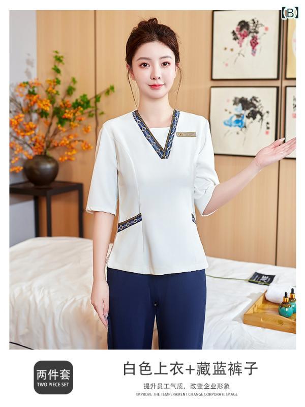 エプロン レディース ユニフォーム 美容師 技師 施術用 ワーキングウェア ワークウェア エステサロン スパ 整体院 マッサージ店 制服 無地 シンプル 動きやすい 軽い 軽量 快適 通気性 速乾性 汚れにくい 撥水加工 チュニック型 かぶり型 大きいサ (3)