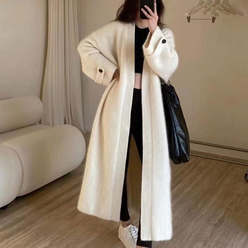 ニット カーディガン レディース 秋冬 ゆったり スタイル 中長丈 韓国 ファッション 高級感 暖か 伸縮性 普段使い
