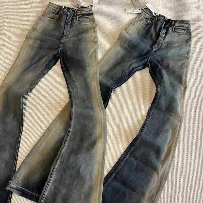 デニムパンツ ユニセックス カジュアル グラデーションブルー 高伸縮性 ロング丈 軽いフレア タイトフィット スリム ウォッシュ加工 ジーンズ ストリートファッション 軽量 伸縮素材 ブルー系 デニム生地 普段使い ハイウエスト ビッグシルエット