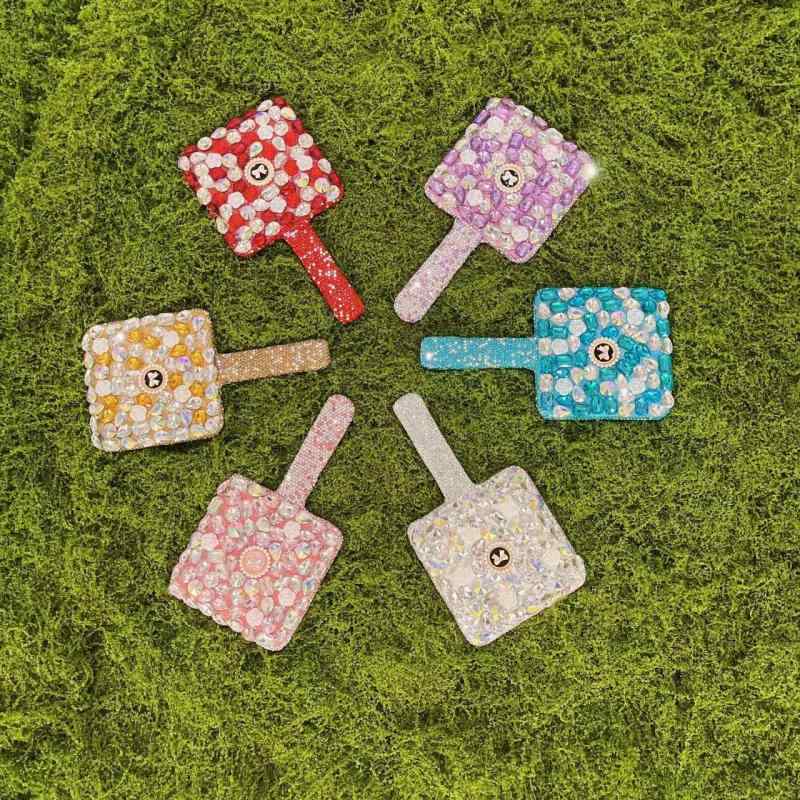 手鏡 美容院用 眉毛刺繍 ジルコニア装飾 携帯 ハンドル付き メイクツール コンパク...