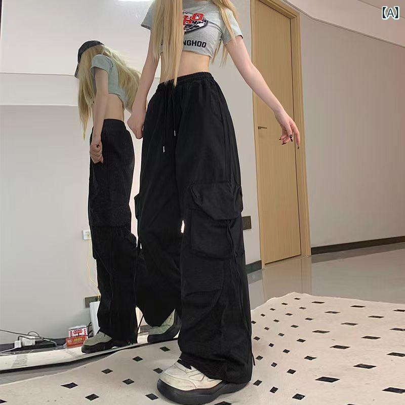 ロングパンツ レディース 大きいサイズ ゆったり ワイドパンツ ストレート ズボン ワークパンツ カーゴパンツ 体型カバー 細見え お腹周りカバー 二の腕カバー 着痩せ アメリカンレトロ ヴィンテージ ポケット付き 立体ポケット 調整紐付き ハイウエス