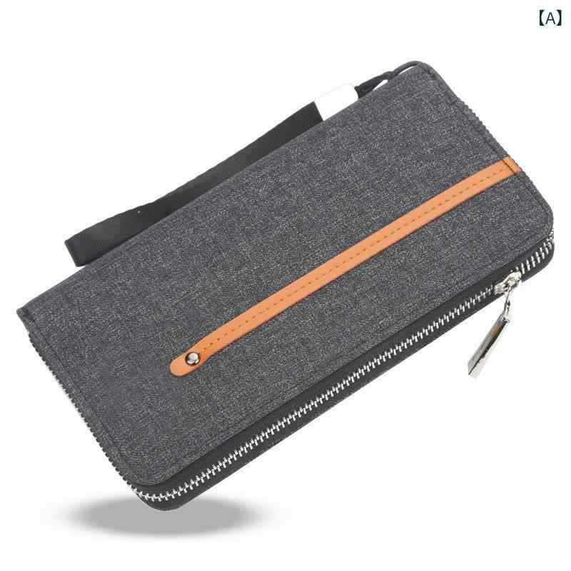 メンズキャンバスウォレット ロングジッパースタイル 複数の カード スロットを 備えたな クラッチ 大容量 スマートフォンに 最適 ブランド