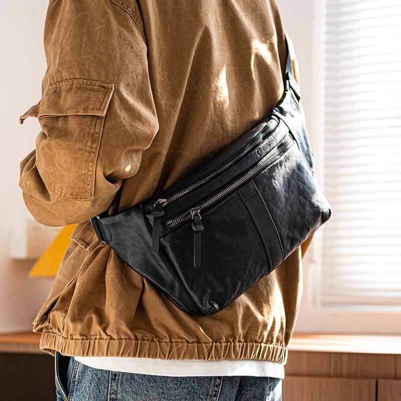 メンズ チェストバッグ 本革 牛革 斜めがけ 通勤用 スポーツカジュアル 個性的 スマホ収納 バックパック スタイリッシュ 植物タンニン加工 軽量 普段使い アウトドア ユニークデザイン 多機能 トレンドアイテム