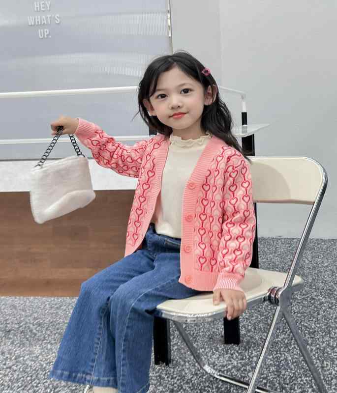 女児 ニット カーディガン コート ピンク 秋冬 セーター 開襟 子供服 かわいい 日...