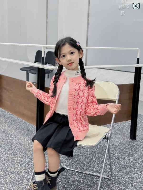 女児 ニット カーディガン コート ピンク 秋冬 セーター 開襟 子供服 かわいい 日...