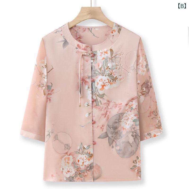 ブラウス レディース 大きいサイズ 夏用 軽量 薄手 シニア 女性 高齢者向け トップス 中国風 上品 カジュアル 普段使い 通気性 綿混 ゆったり シルエット s-share-global-11107343 サポートシェアグローバル サンプル画像2