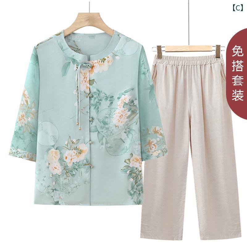 ブラウス レディース 大きいサイズ 夏用 軽量 薄手 シニア 女性 高齢者向け トップス 中国風 上品 カジュアル 普段使い 通気性 綿混 ゆったり シルエット s-share-global-11107343 サポートシェアグローバル サンプル画像3