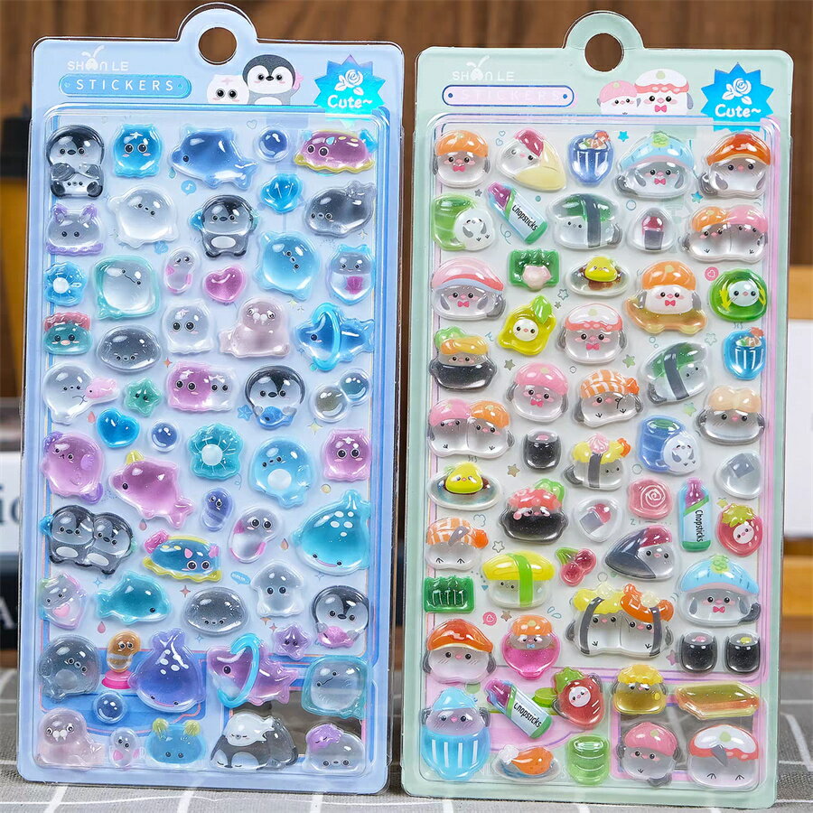 ★新柄登場！2点で25％クーポンOFF！40+種類 3D 立体シール おはじきシール 帳 おしりシール かわいい ..