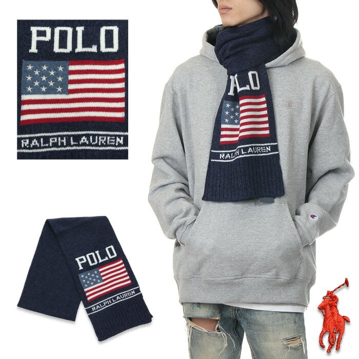 ラルフローレン マフラー（レディース） 【セール】ラルフローレン マフラー メンズ レディース キッズ POLO RALPH LAUREN bold flag scarf USAモデル 星条旗 ウール ロング ユニセックス アメカジ 暖かい ブランド ファッション プレゼント 男性 女性 高校生 通勤 通学 紺