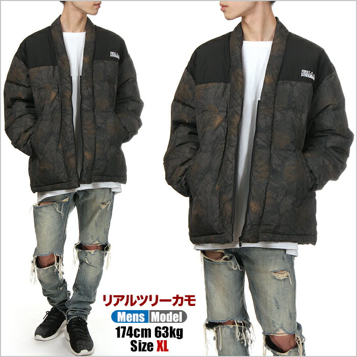 ファーストダウン ダウン ジャケット メンズ レディース FIRST DOWN ダウンジャケット ハンテンダウンジャケット 防寒 軽量 アウター 半纏 はんてん ビッグシルエット 大きいサイズ ファッション ブランド 黒 迷彩 F142512C