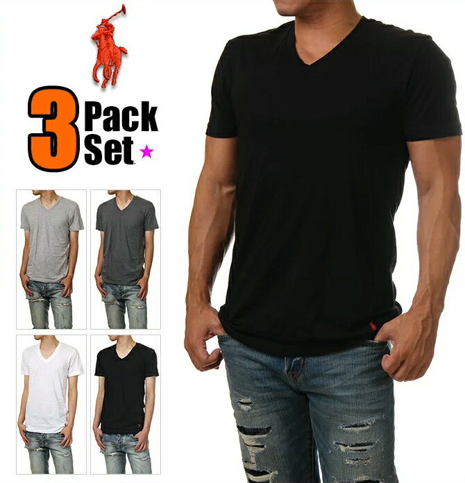 ラルフローレン Vネック Tシャツ メンズ POLO RALPH LAUREN 半袖 無地 Tシャツ 大きいサイズ ブラック ホワイト 黒 白 USA ブランド 3枚セット