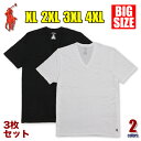 【ビッグサイズ】【3枚セット】【XL~4XL】ラルフローレン Vネック Tシャツ メンズ 大きいサイズ POLO RALPH LAUREN 半袖 無地 ビッグサイズ Tシャツ インナー 綿 コットン100% アメカジ USA ブランド ファッション プレゼント 男性 白 黒 XL 2XL 3XL 4XL