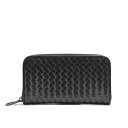 【30%OFF】ボッテガヴェネタ BOTTEGA VENETA ラウンドジップ ウォレット イントレチャート 長財布 メンズ レディース メタリック レザー ブラック MADE IN ITALY