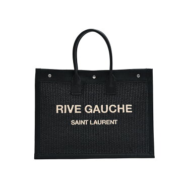 【MORE SALE】サンローラン SAINT LAURENT 【2022年 春夏新作】 RIVE GAUCHE リヴ・ゴーシュ LARGE TOTE BAG IN EMBROIDERED RAFFIA AND LEATHER ラージトートバッグ メンズ ラフィア ロゴ刺繍 レザーハンドル ブラック MADE IN ITALY