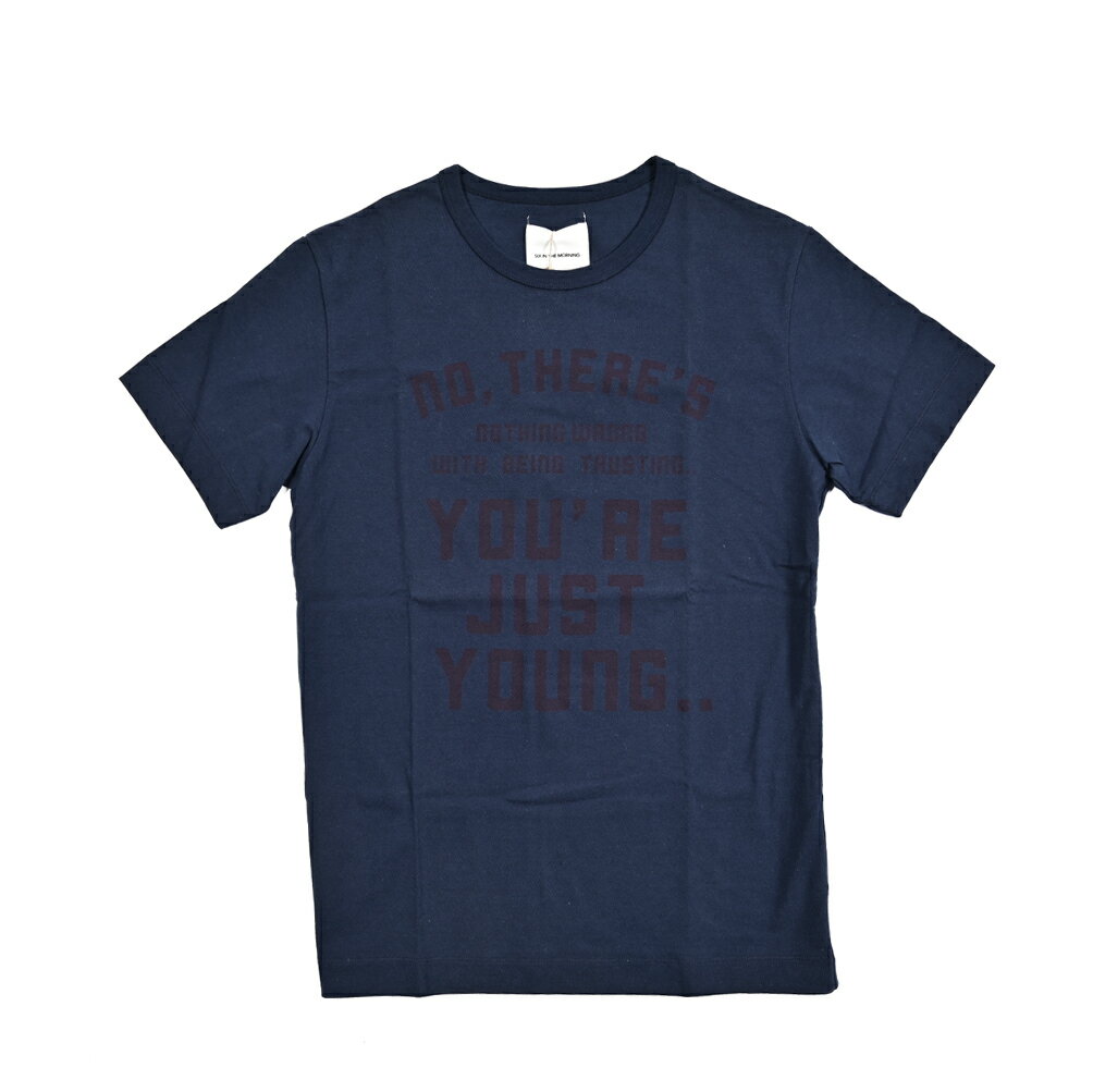Rakuten - シックスインザモーニング SIX IN THE MORNING ロゴ Tシャツ カットソー クルーネック 半袖 春夏 メンズ コットン 100% ネイビー MADE IN JAPAN