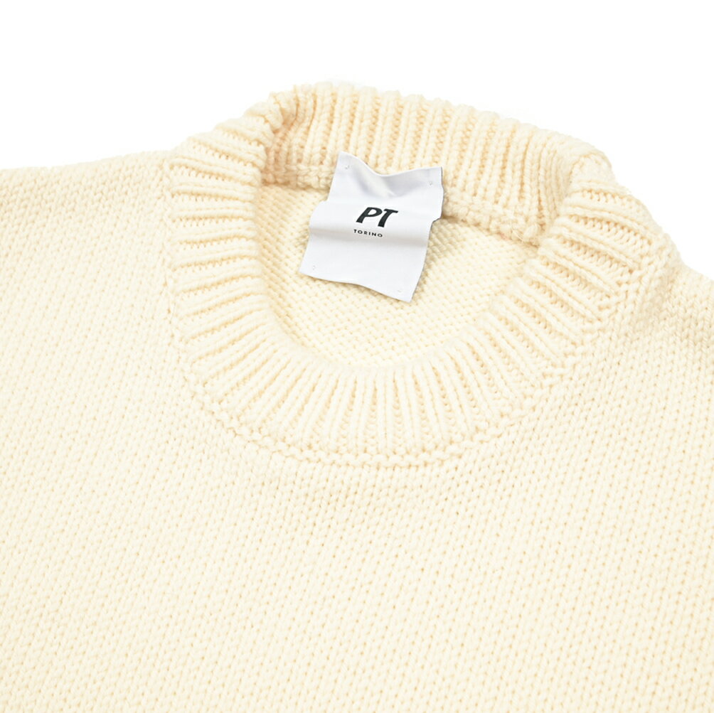 【秋冬先行セール】 ピーティートリノ PT TORINO ニットセーター クルーネック ミドルゲージ 長袖 秋冬 メンズ ヴァージンウール 100% メリヤス編み ホワイト イタリア ブランド PT01 MADE IN ITALY