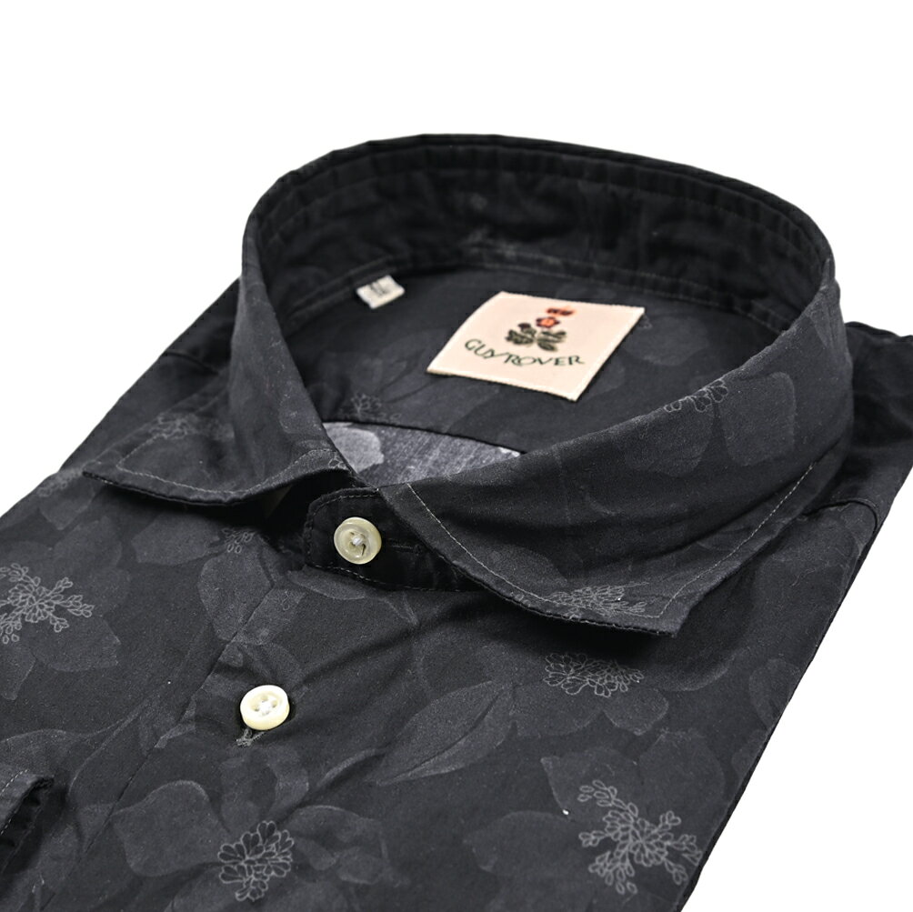 Rakuten - 【SALE】 ギローバー GUY ROVER ドレスシャツ カジュアルシャツ ワイドカラー 長袖 メンズ コットン 100% 花柄 ブラック イタリア ブランド MADE IN ITALY