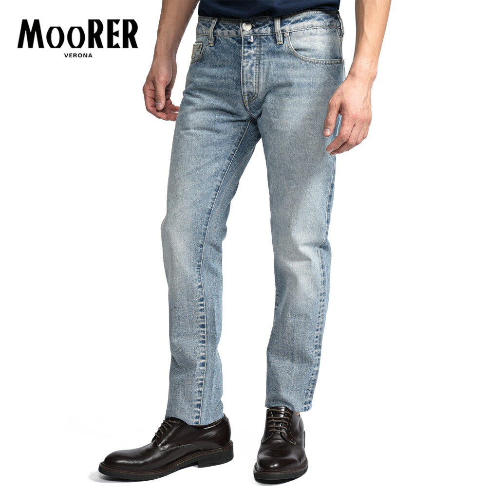 Rakuten - 【P20倍】 ムーレー MOORER CREDI-DF7301 デニムジーンズ 5ポケット パンツ メンズ スリムフィット Japanese Fabric Selvedge Denim セルビッチデニム コットン 100% ライトブルー イタリア ブランド MADE IN ITALY