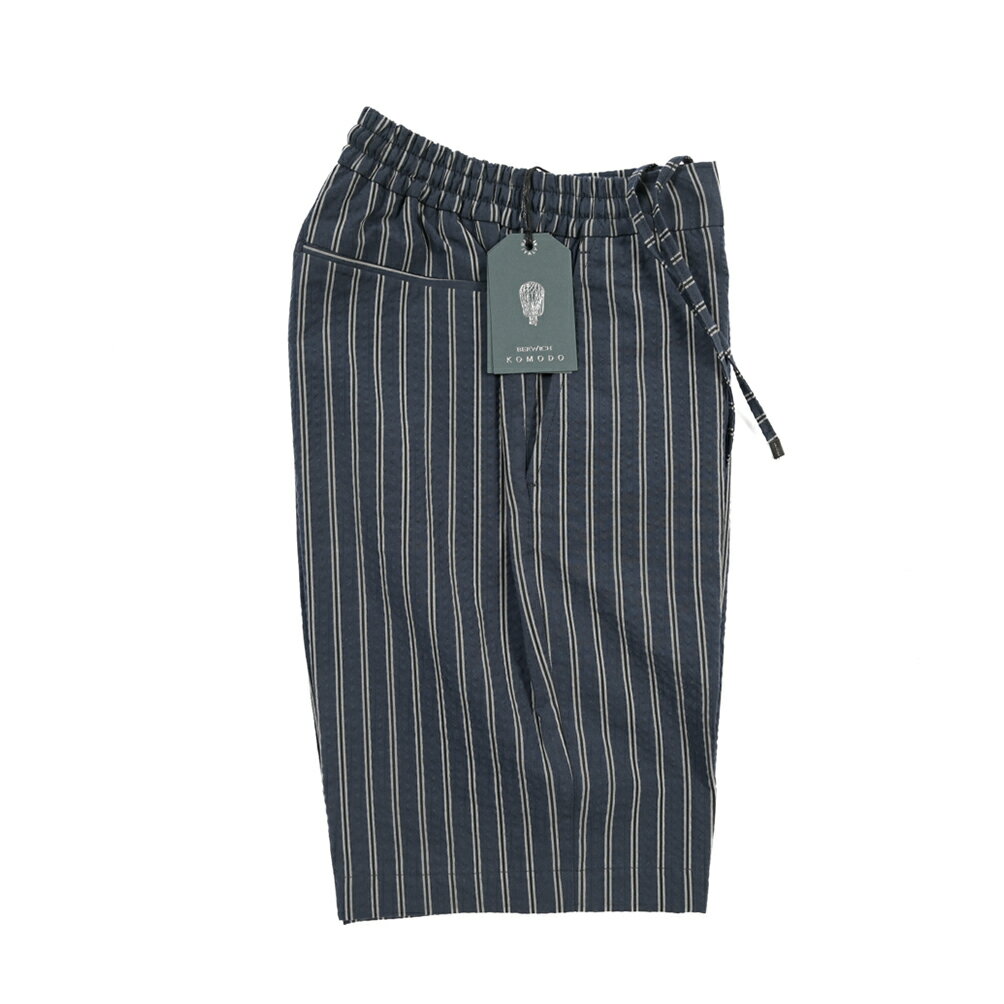  ベルウィッチ BERWICH SHORT SPIAGGIA スピアッジア バミューダ ショーツ ノータック ハーフパンツ ショートパンツ ドローコード 春夏 メンズ コットン ストライプ ネイビー イタリア ブランド MADE IN ITALY