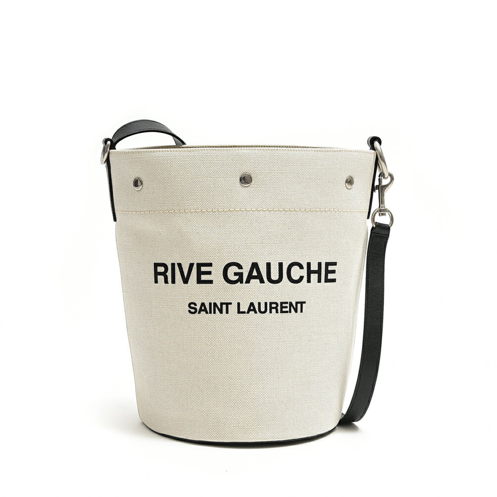 サンローラン 通勤用・ビジネスバッグ レディース サンローラン SAINT LAURENT RIVE GAUCHE リヴ・ゴーシュ SEAU バケツ型 ショルダー バッグ メンズ レディース リネン キャンバス ロゴ ホワイト MADE IN ITALY