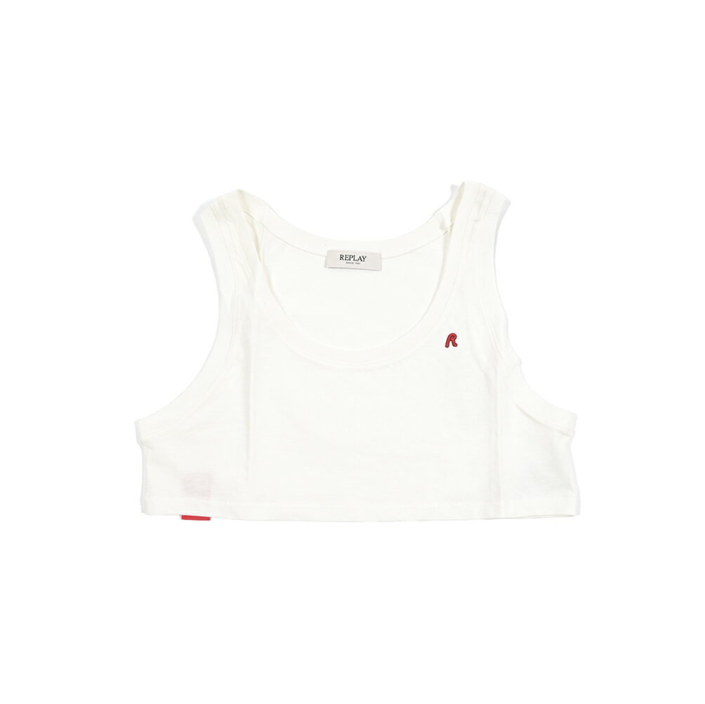 乐天商城 - 【半額以下】【70％OFF】 リプレイ REPLAY クロップトップ クロップドタンクトップ Uネック 春夏 レディース コットン 100% ワンポイントロゴ ホワイト イタリア ブランド