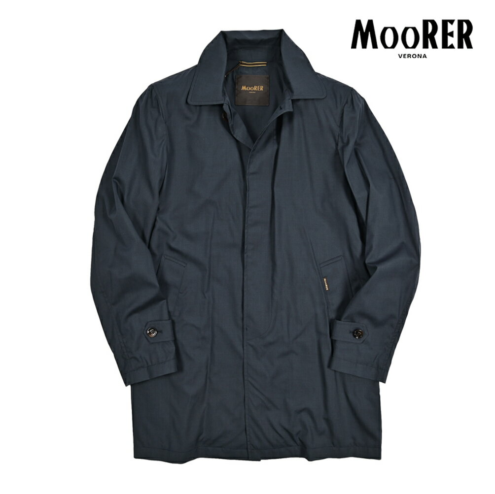【クーポンで半額】 ムーレー MOORER VITTOR-GO シルク混 ステンカラーコート フライフロント 春夏 秋 3シーズン メンズ ライトアウター ヴァージンウール シルク ネイビー イタリア ブランド MADE IN ITALY