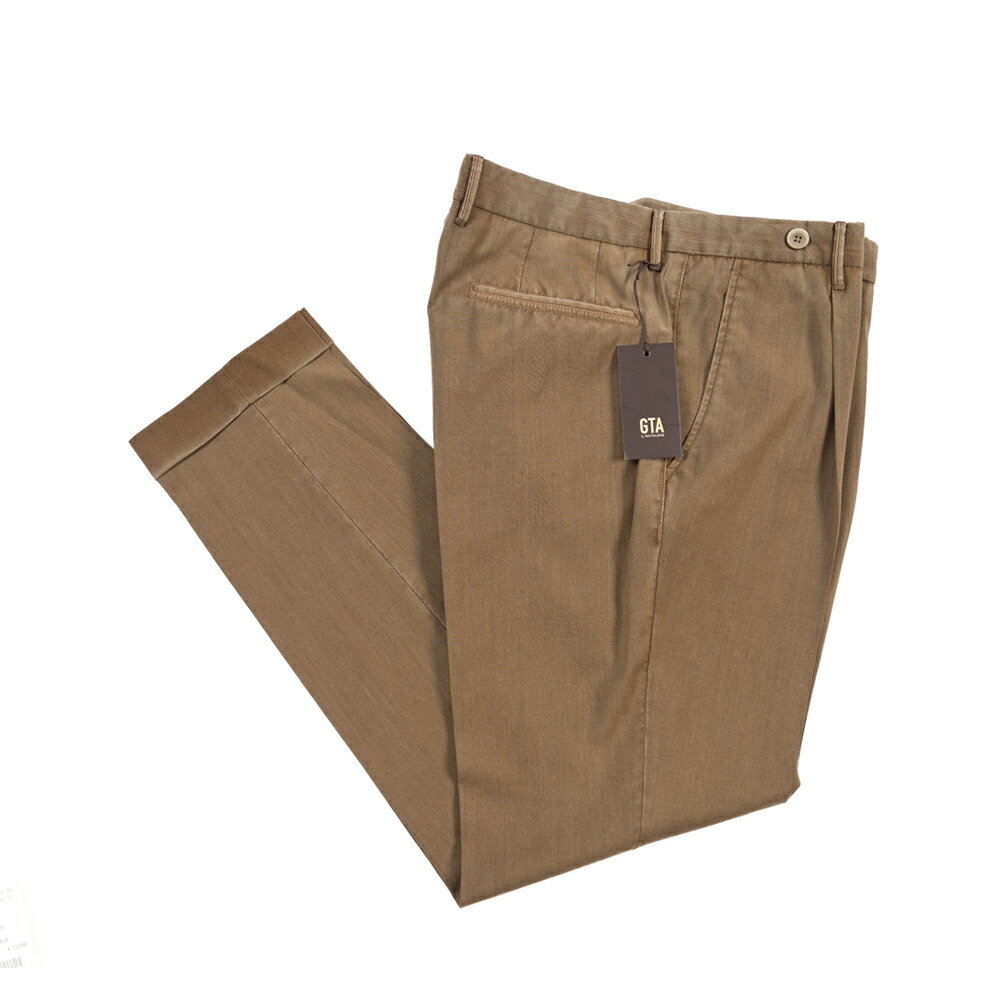 樂天商城 - 【春夏先行セール】【40％OFF】 ジーティーアー GTA BYRON バイロン SLIM スリム ウールスラックス ワンタック グルカパンツ 春夏 メンズ 製品染め ヴァージンウール 100% ブラウン イタリア ブランド