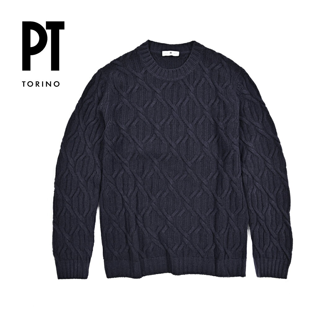Rakuten - 【SALE】 ピーティートリノ PT TORINO カシミヤ混 ニットセーター クルーネック ケーブル編み ミドルゲージ 長袖 秋冬 メンズ ヴァージンウール カシミヤ ネイビー イタリア ブランド PT01 MADE IN ITALY