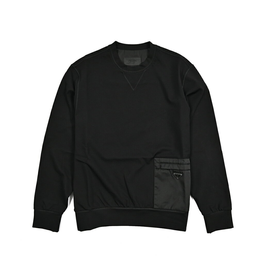 Rakuten - 【P10倍】 プラダ PRADA 【2026年 春夏新作】 スウェットシャツ プルオーバー クルーネック ロンT 長袖 春夏 秋 3シーズン メンズ レーヨン ナイロン ストレッチ トライアングルロゴ ブラック イタリア ブランド MADE IN ITALY