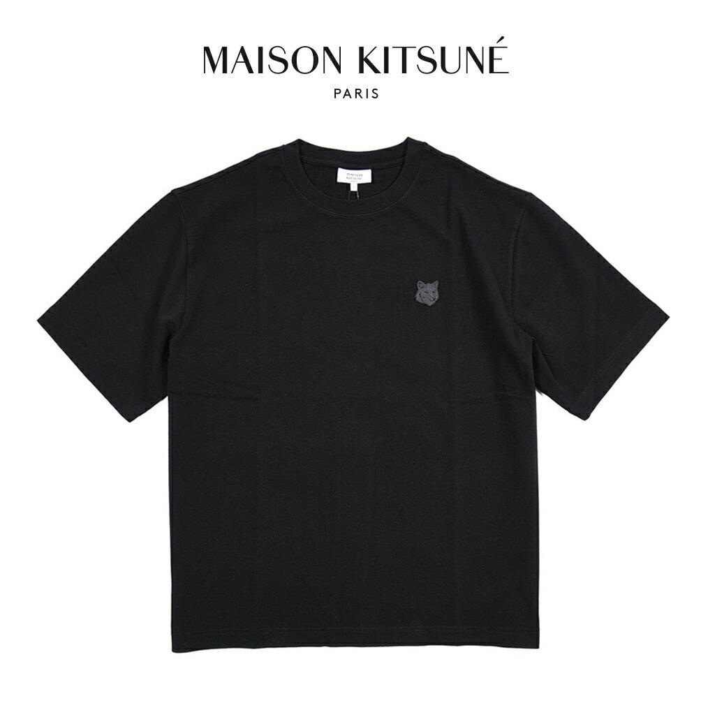 Rakuten - 【スーパーSALE】 メゾンキツネ MAISON KITSUNE 【2026年 春夏新作】 フォックスヘッド オーバーサイズ Tシャツ クルーネック カットソー 半袖 春夏 メンズ オーガニックコットン 100% 刺繍パッチ ブラック フランス パリ ブランド