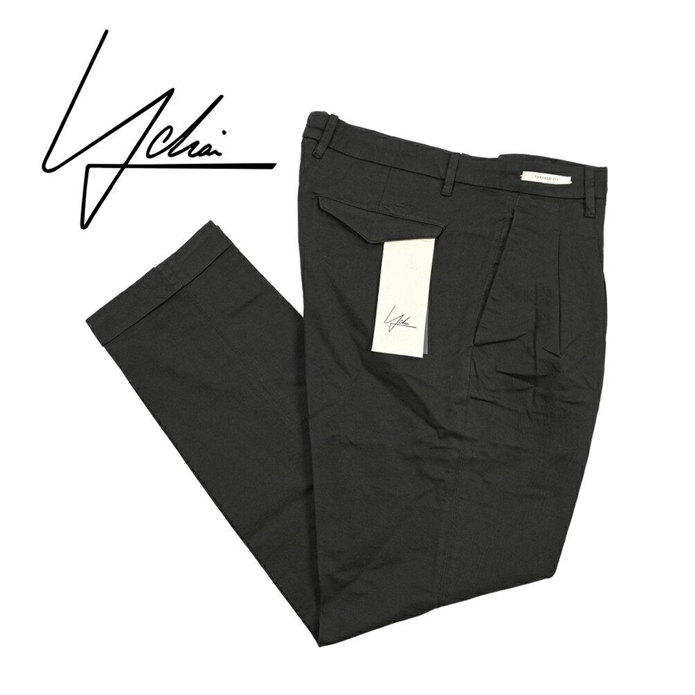  イカイ YCHAI ROBUSTO ロブスト 麻混スラックス ツータック インプリーツ チノパンツ 春夏 メンズ TAPERED FIT テーパードフィット コットン リネン ストレッチ ブラック イタリア ブランド