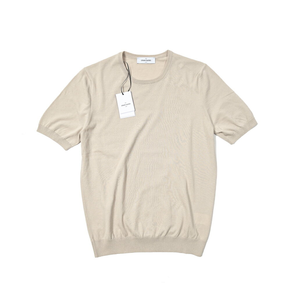 【P10倍】【SALE】 グランサッソ GRAN SASSO 【2024年 春夏新作】 ULTRALIGHT FRESH COTTON フレッシュコットン サマーニットTシャツ クルーネック ハイゲージ 半袖 春夏 メンズ コットン 100％ ベージュ イタリア ブランド MADE IN ITALY