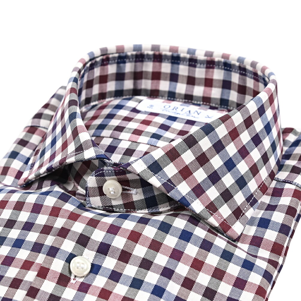 Rakuten - 【SALE】【半額以下】【P10倍】 オリアン ORIAN Vintage Classic ヴィンテージ クラシック ドレスシャツ ホリゾンタルカラー 長袖 メンズ コットン 100% チェック レッド ネイビー イタリア ブランド