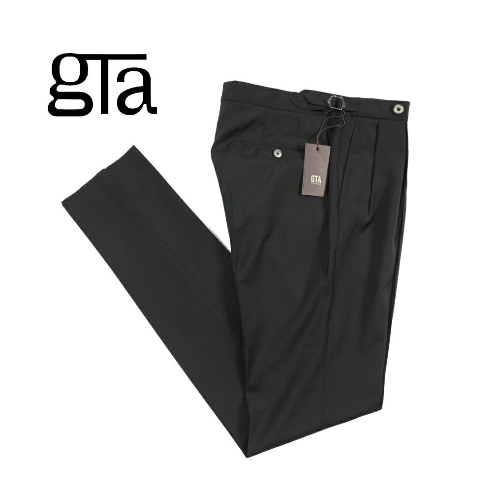  ジーティーアー GTA HERRICK エリック COMFORT コンフォート ウールスラックス ツータック グルカパンツ サイドアジャストベルト 春夏 メンズ ウール 100% ブラック イタリア ブランド