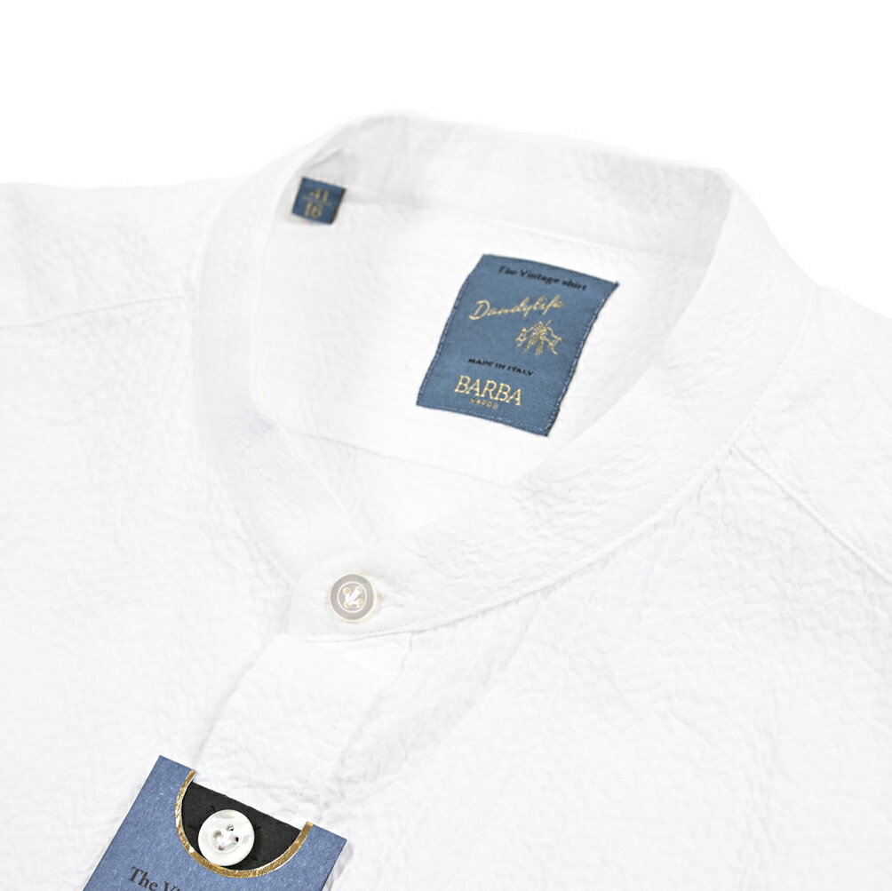 Rakuten - 【春夏先行セール】【半額以下】 バルバ BARBA DANDYLIFE The Vintage Shirt カジュアルシャツ プルオーバー バンドカラー 春夏 長袖 メンズ コットン ストレッチ ホワイト イタリア ブランド MADE IN ITALY