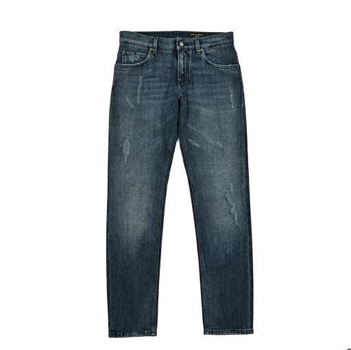 【SALE】 ドルチェ&ガッバーナ DOLCE & GABBANA REGULAR レギュラー デニムジーンズ ダメージ加工 ストレッチパンツ メンズ ロゴプレート ウォッシュドブルー イタリア ブランド MADE IN ITALY