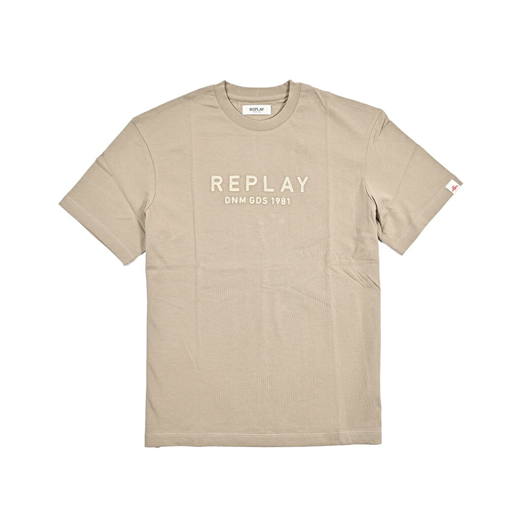 Rakuten - 【半額以下】【70％OFF】 リプレイ REPLAY ロゴ Tシャツ カットソー 半袖 クルーネック 春夏 メンズ コットン 100% ロゴ ベージュ イタリア ブランド