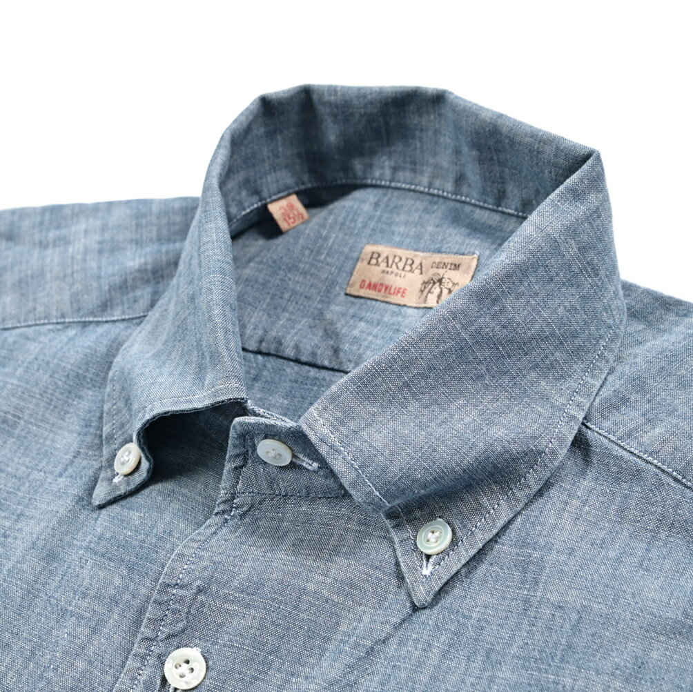 【春夏先行セール】【半額以下】 バルバ BARBA DANDYLIFE DENIM ダンガリーシャツ ドレスシャツ カジュアルシャツ ボタンダウン 長袖 メンズ コットン 100% ブルー イタリア ブランド MADE IN ITALY