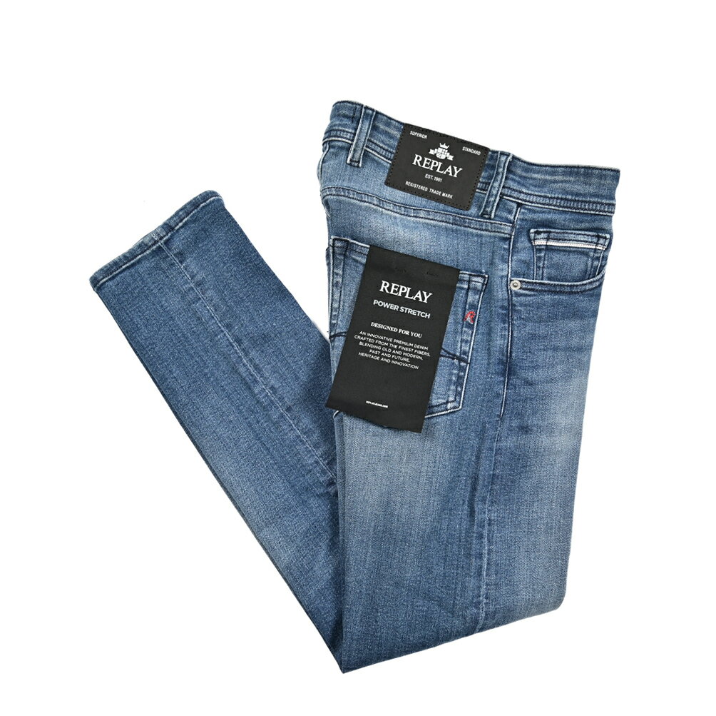 Rakuten - 【クリアランス】【半額以下】 リプレイ REPLAY GROVER グローバー デニムジーンズ ストレッチパンツ メンズ STRAIGHT FIT ストレートフィット POWER STRETCH パワーストレッチ コットン ブルー イタリア ブランド MA972Z