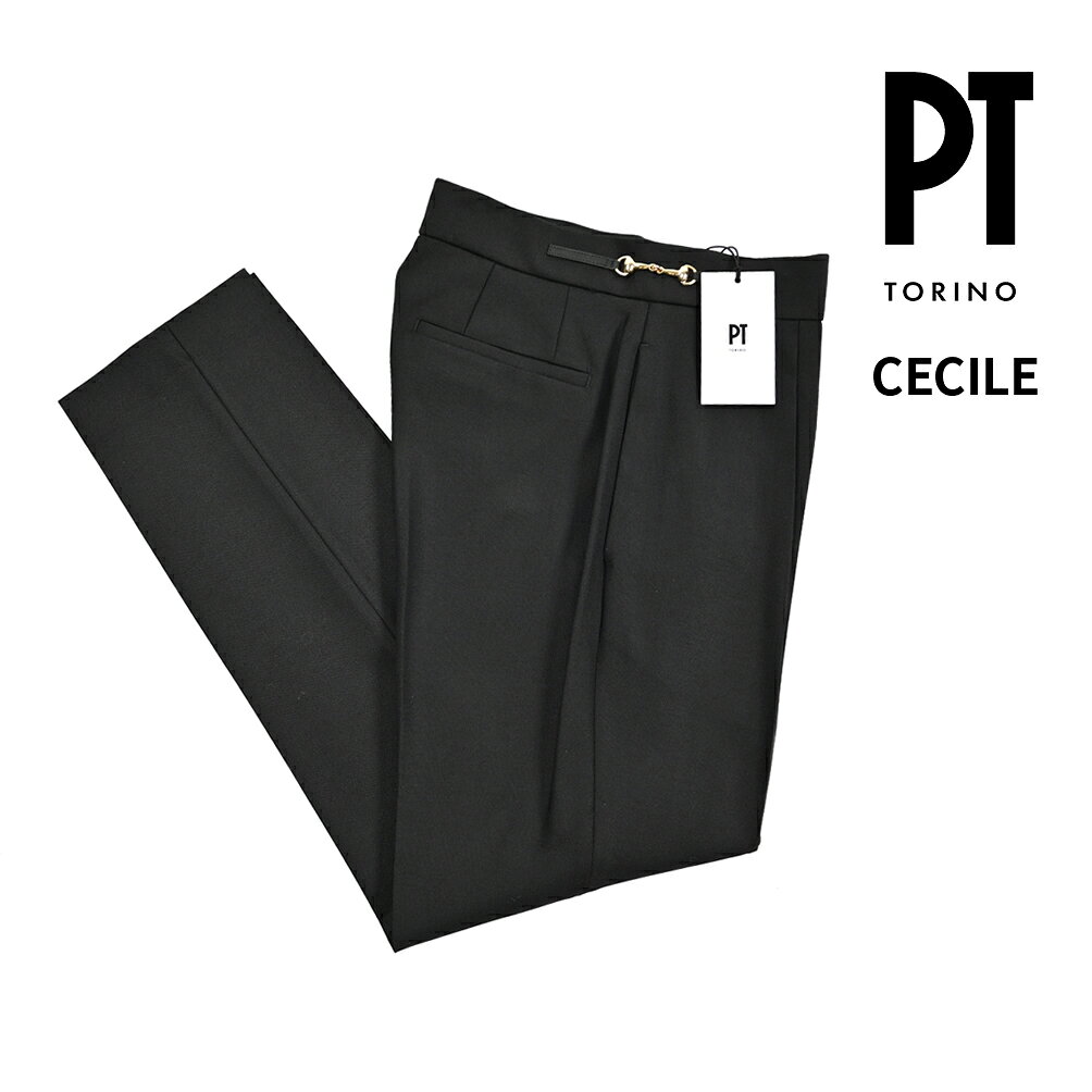 Rakuten - 【SALE】 ピーティートリノ PT TORINO CECILE セシール ベルトレス スラックス ワンタック ストレッチパンツ 秋冬 春 3シーズン レディース ポリエステル ウール ブラック イタリア ブランド PT01