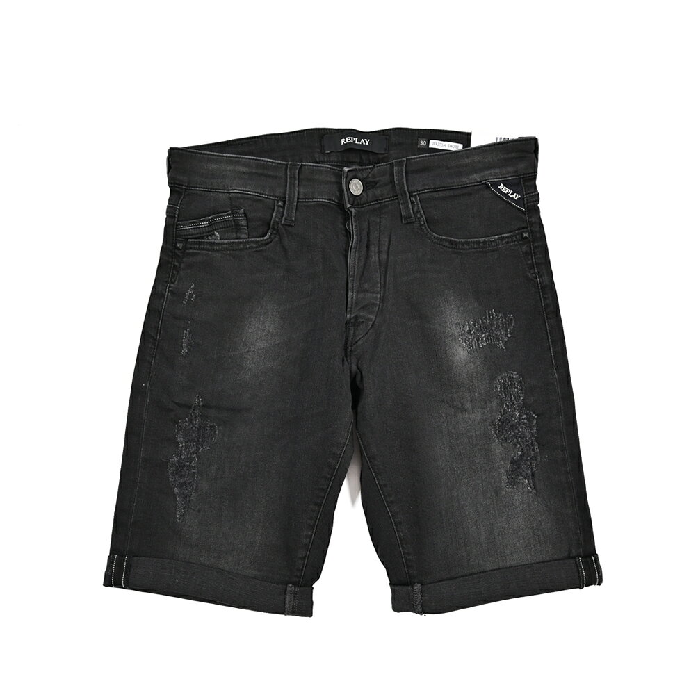 Rakuten - 【SALE】【半額以下】 リプレイ REPLAY WAITOM SHORT ワイトム ショート デニムショーツ ハーフパンツ 春夏 メンズ REGULAR SLIM レギュラースリム ダメージ加工 コットンストレッチ ブラック イタリア ブランド MA997B