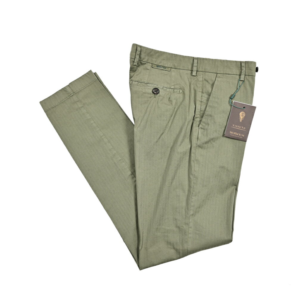 【クリアランス】【半額以下】 ベルウィッチ BERWICH MORELLO-GD モレロ コットンスラックス ノータック チノ パンツ 春夏 メンズ コットンストレッチ シャドーストライプ カーキグリーン イタリア ブランド MADE IN ITALY